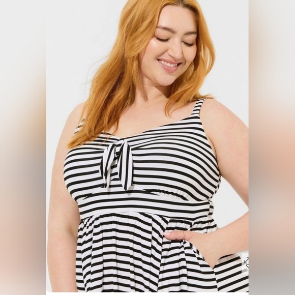 Torrid 2 Super Soft Tie Front Skater Dress Stripe Midi Dress - Picture 3 of 8
